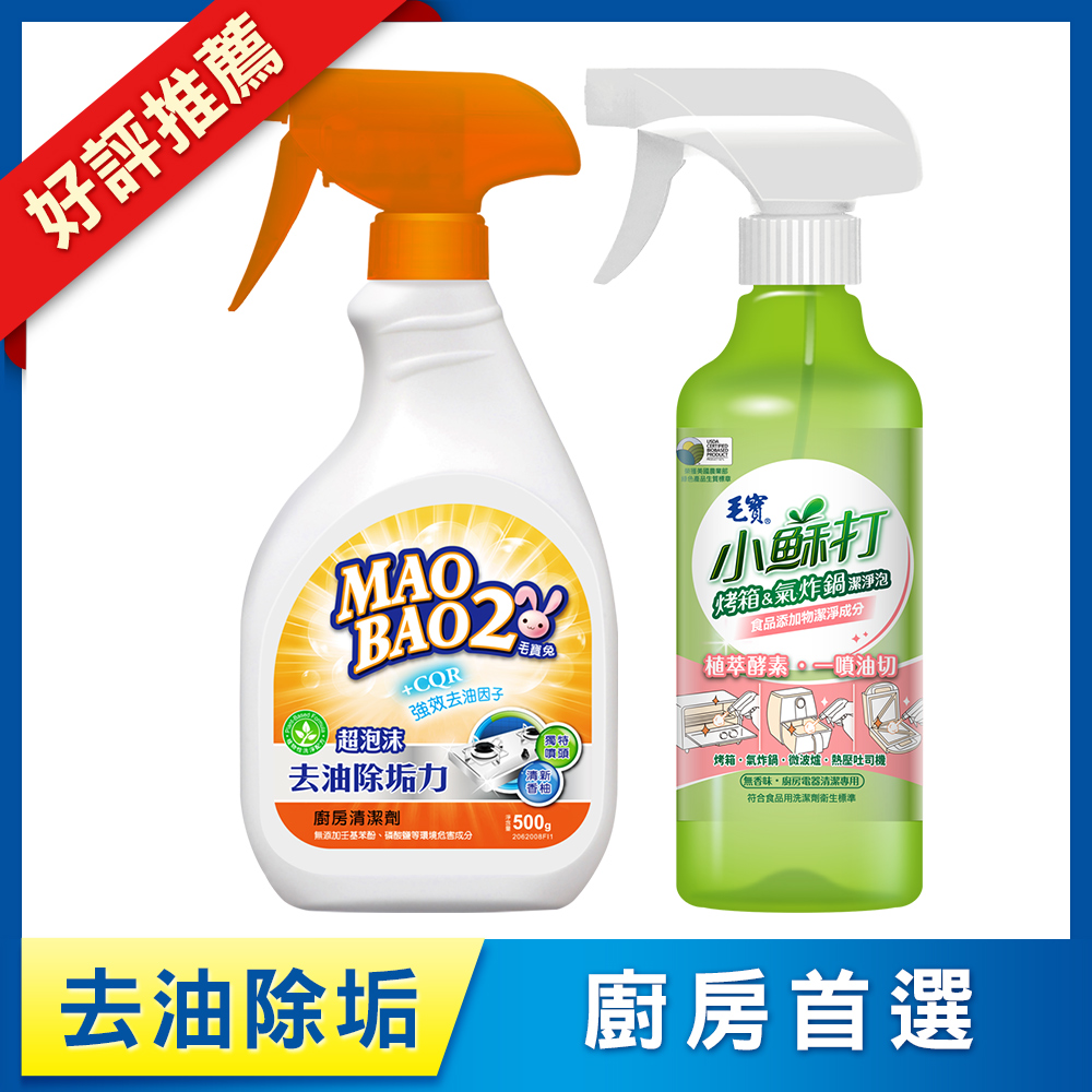 【毛寶】小蘇打-烤箱氣炸鍋潔淨泡425g+【毛寶兔】超泡沫廚房去油除垢清潔劑500g 